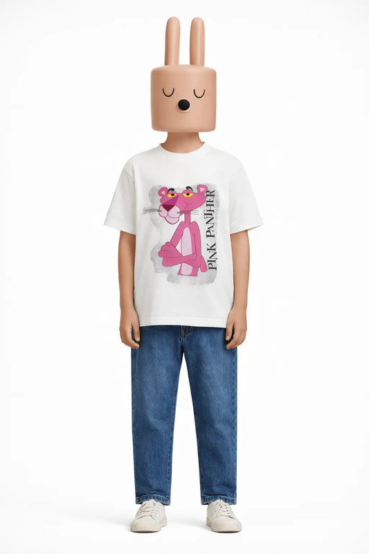 Boys white pink cartoon character t-shirt with jeans kids outfit — MiMo Pakistan