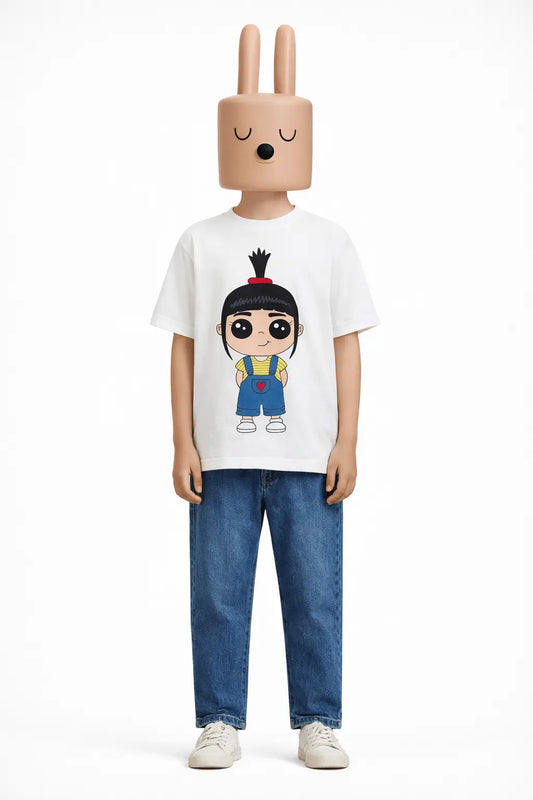 Boys white cartoon girl character printed t-shirt with jeans kids casual outfit — MiMo Pakistan