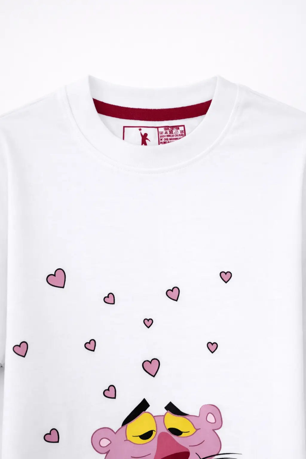 Boys white t-shirt pink cartoon character print close-up kids wear — MiMo Pakistan