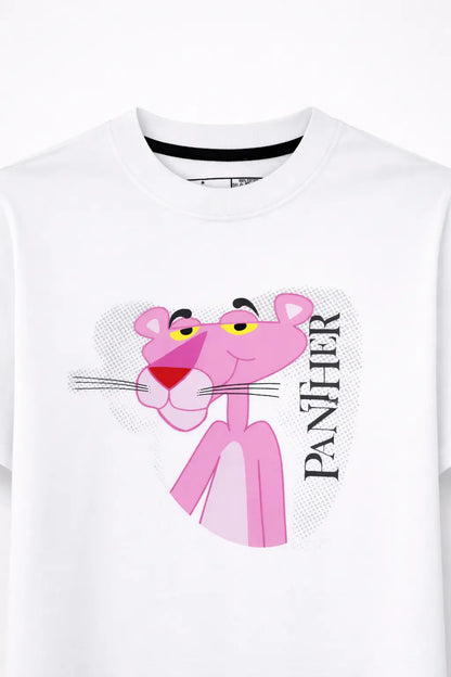 Boys white t-shirt pink cartoon character print close-up kids — MiMo Pakistan