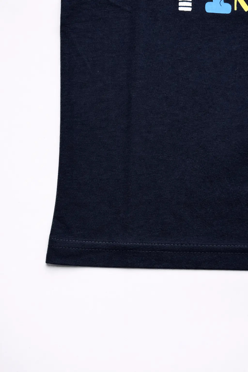 Boys navy Never Tired t-shirt back view kids summer casual wear — MiMo Pakistan