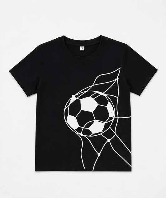 Kids Black Football Graphic Unisex  T-Shirt – Premium Casual Cotton Tee