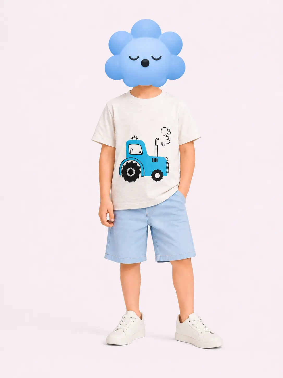 Kids Beige Tractor Graphic Unisex T-Shirt – Premium Casual Cotton Tee