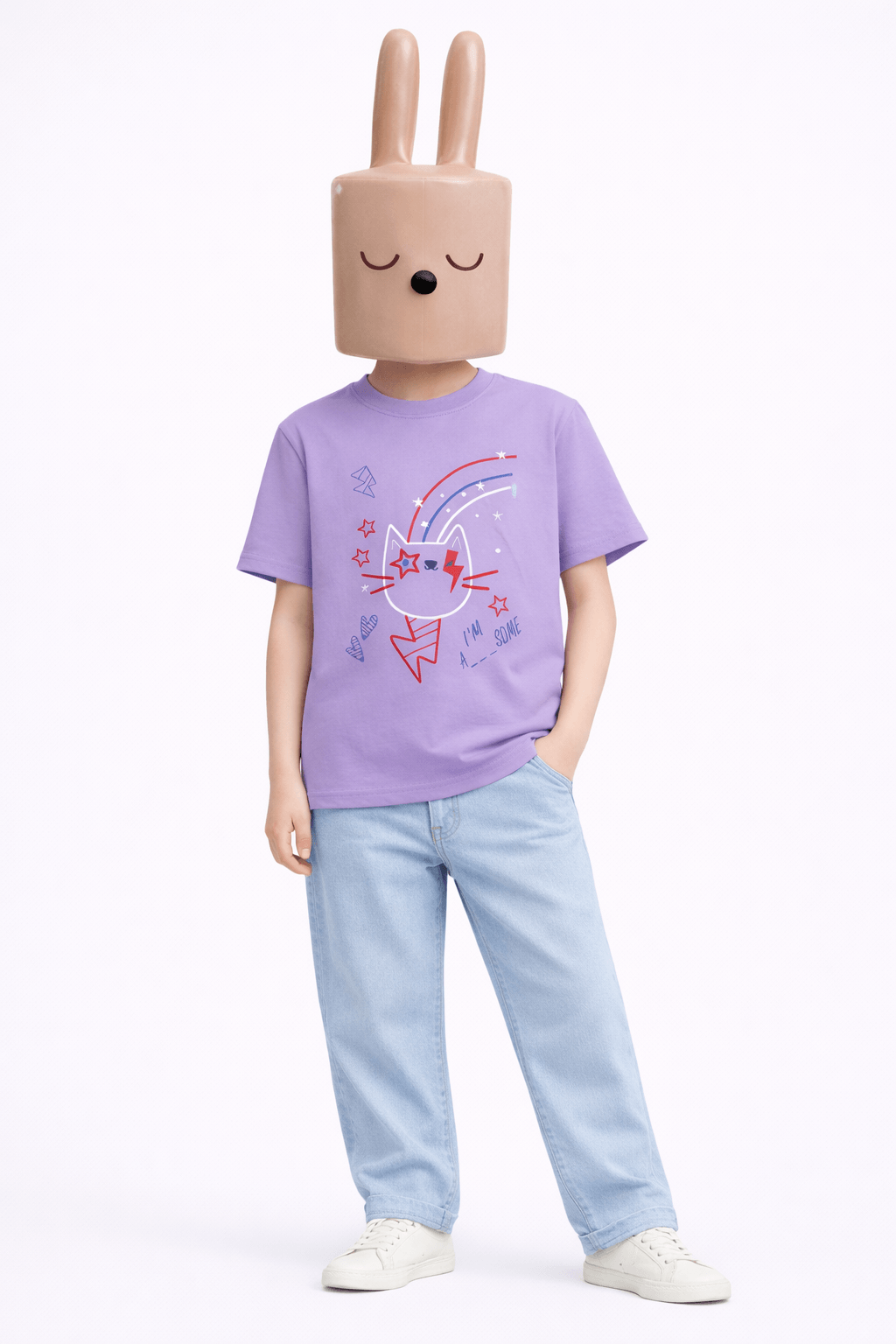 Kids Purple Cat Graphic T-Shirt