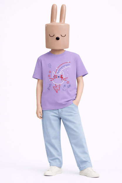 Kids Purple Cat Graphic T-Shirt