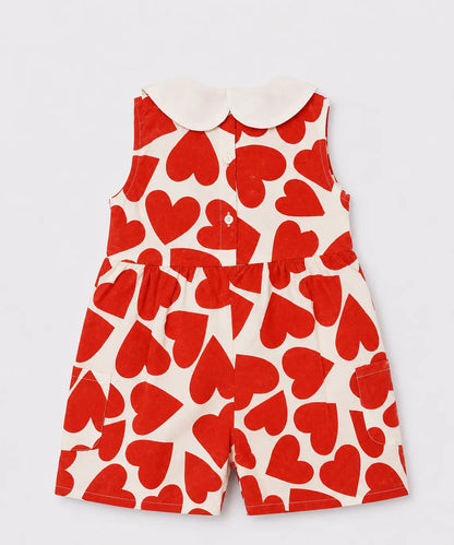 Orange Heart Girls Jumpsuit | Cute Heart Print Kids Romper Dress