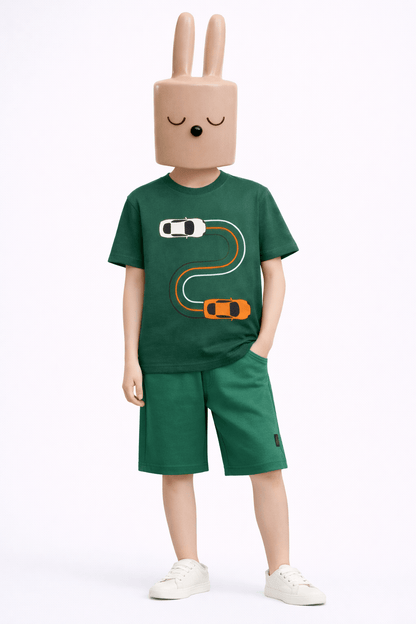 Kids Green Car Graphic T-Shirt