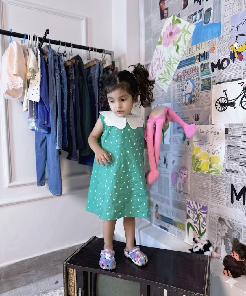 Frosted Love Girls Dress | Cute Green Heart Print Kids Frock