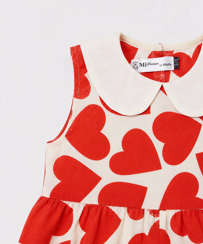 Orange Heart Girls Jumpsuit | Cute Heart Print Kids Romper Dress