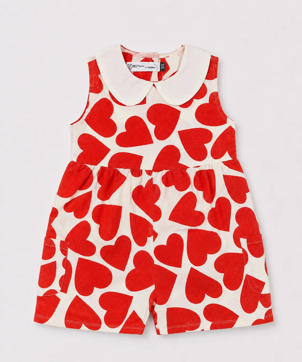 Orange Heart Girls Jumpsuit | Cute Heart Print Kids Romper Dress