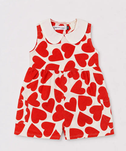 Orange Heart Girls Jumpsuit | Cute Heart Print Kids Romper Dress