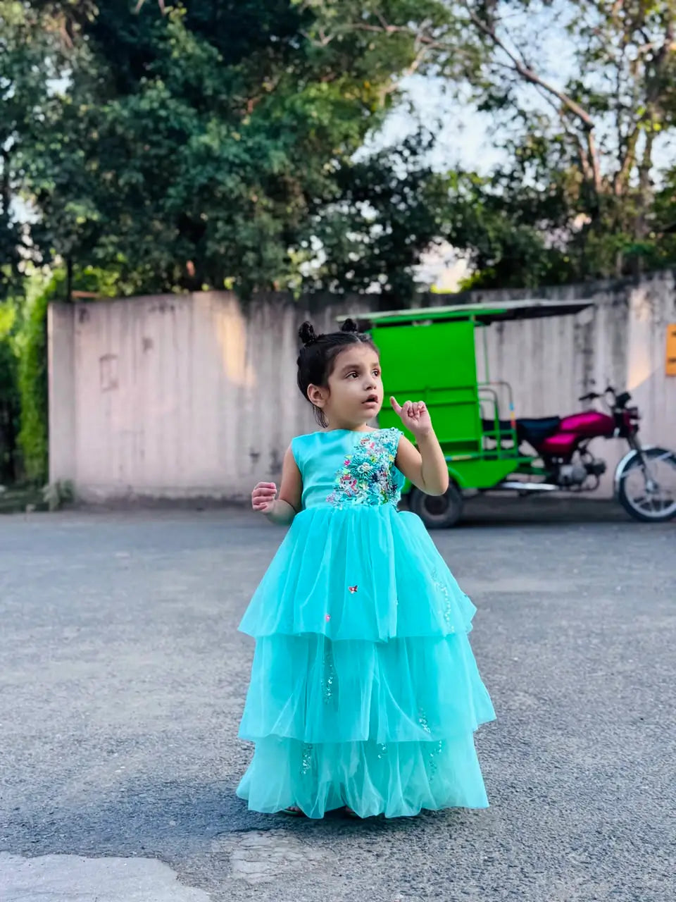 Girls sky blue layered princess frock kids party occasion wear — MiMo Pakistan