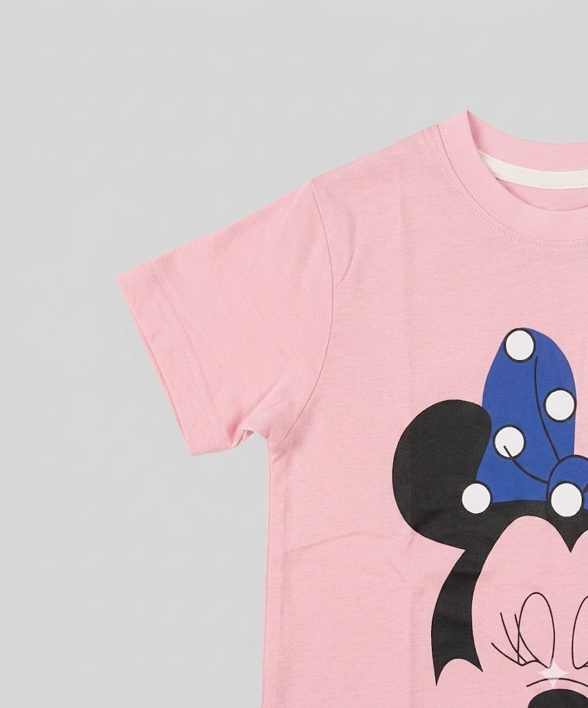 Girls pink t-shirt cartoon mouse character print close-up kids wear — MiMo Pakistan