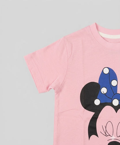 Girls pink t-shirt cartoon mouse character print close-up kids wear — MiMo Pakistan