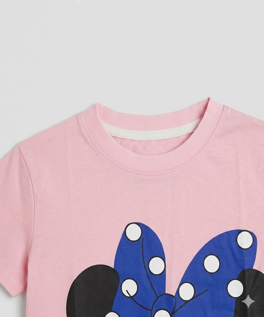 Girls pink cartoon printed t-shirt side view soft cotton kids casual wear — MiMo Pakistan