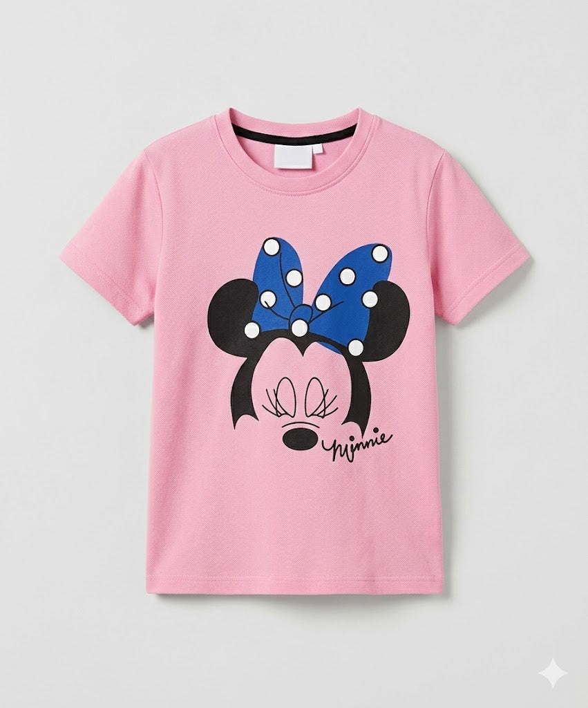 Girls pink cartoon character printed t-shirt front view kids cotton wear — MiMo Pakistan