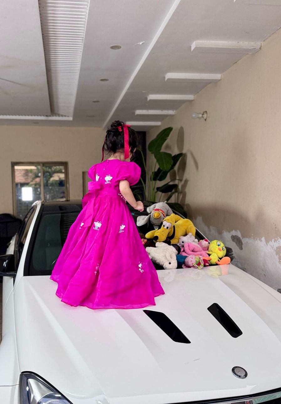 Girls pink organza maxi dress kids birthday party wear 1-6 years — MiMo Pakistan