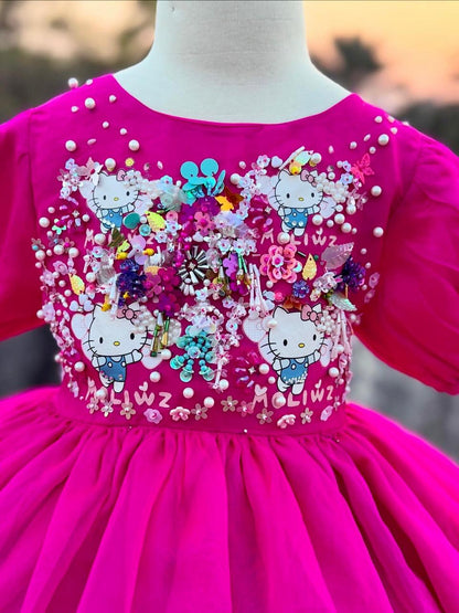 Girls pink frock floral embroidery close-up kids party occasion dress — MiMo Pakistan