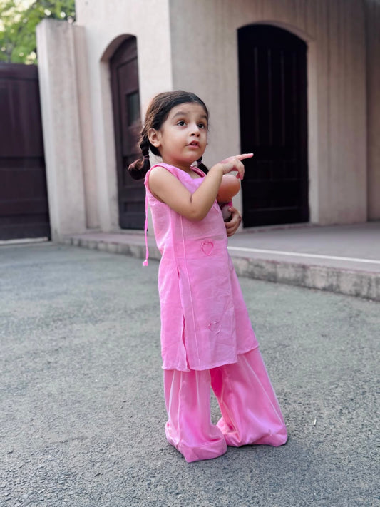 Girls pink sleeveless kurti with trouser kids ethnic casual wear — MiMo Pakistan