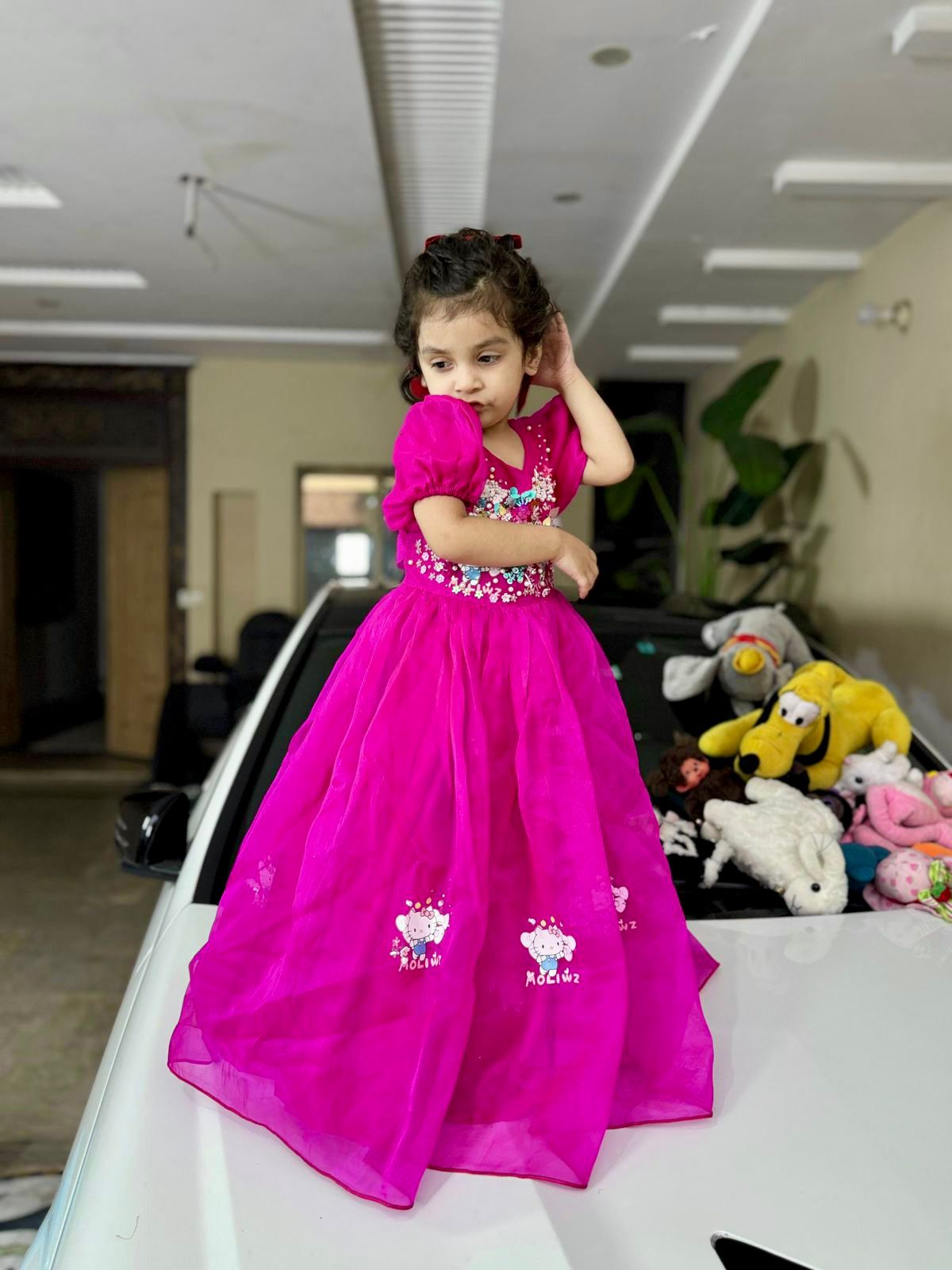 Girls pink princess maxi frock organza puff sleeves kids party wear — MiMo Pakistan