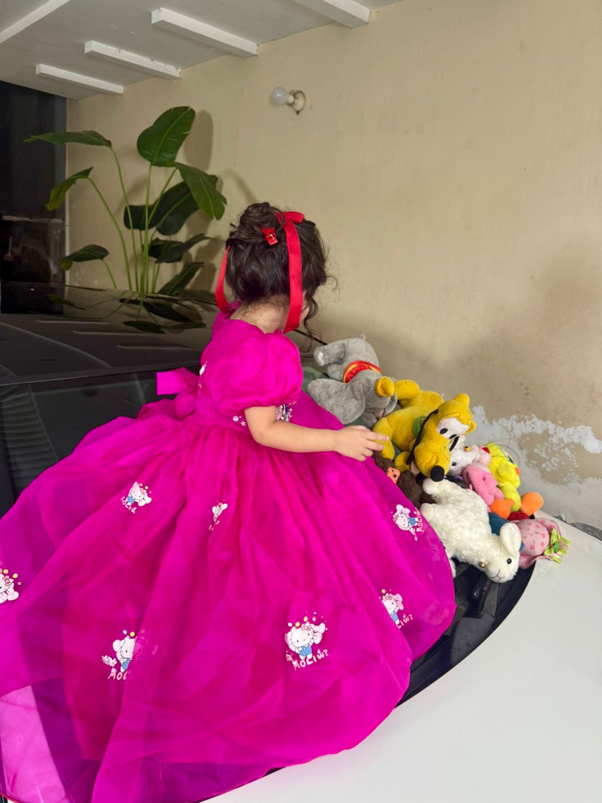 Girls pink floral embroidery maxi dress front view kids party occasion wear — MiMo Pakistan