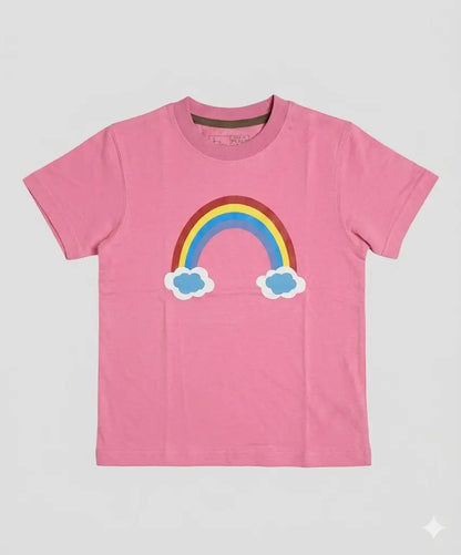 Girls pink rainbow printed t-shirt front view kids cotton summer wear — MiMo Pakistan