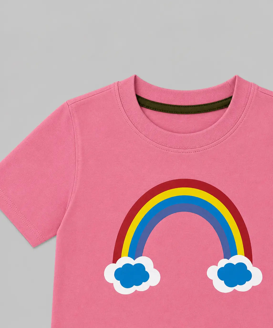 Girls pink rainbow printed t-shirt side view soft cotton kids wear — MiMo Pakistan