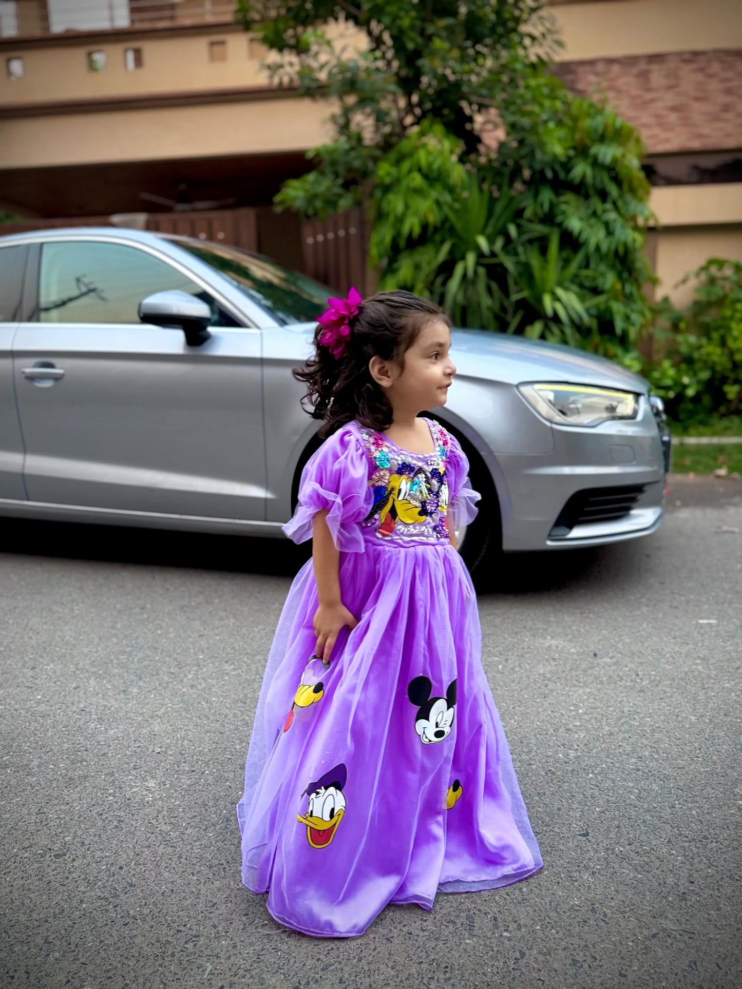 Girls purple princess frock back view kids birthday Eid party dress — MiMo Pakistan