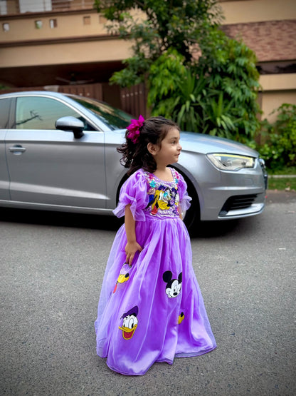 Girls purple princess frock back view kids birthday Eid party dress — MiMo Pakistan