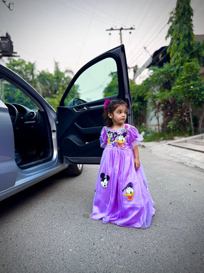 Girls purple layered princess frock side view kids Eid party dress — MiMo Pakistan