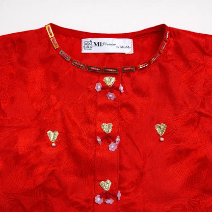 Girls red kurta embroidery detail close-up kids traditional Eid dress — MiMo Pakistan