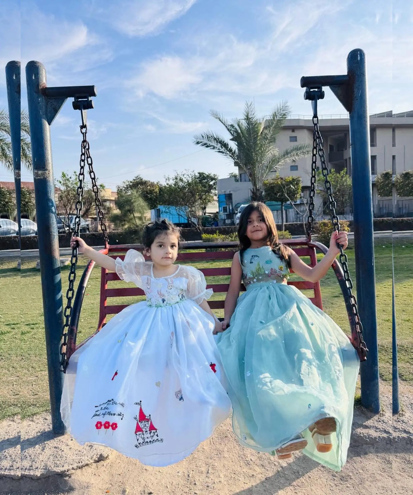 Girls white floral embroidery princess frock front view kids party dress — MiMo Pakistan