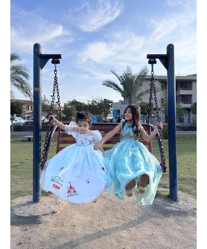 Girls white princess frock embroidery close-up layered skirt kids dress — MiMo Pakistan