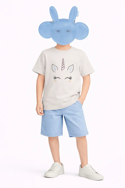 Kids beige unicorn printed t-shirt with shorts boys girls casual outfit — MiMo Pakistan