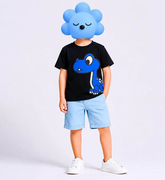 Kids black blue dinosaur printed t-shirt with shorts boys girls casual outfit — MiMo Pakistan