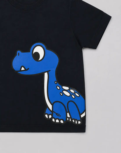 Kids black dinosaur printed t-shirt side view soft cotton casual wear — MiMo Pakistan