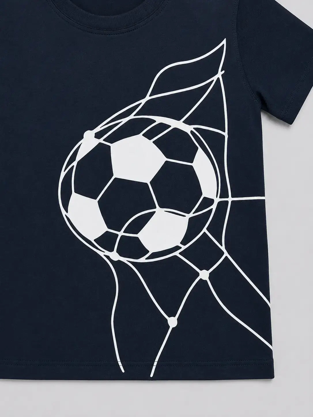 Kids black t-shirt football goal net print close-up summer wear — MiMo Pakistan