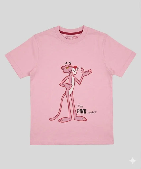 Kids pink cartoon character printed t-shirt front view cotton summer wear — MiMo Pakistan