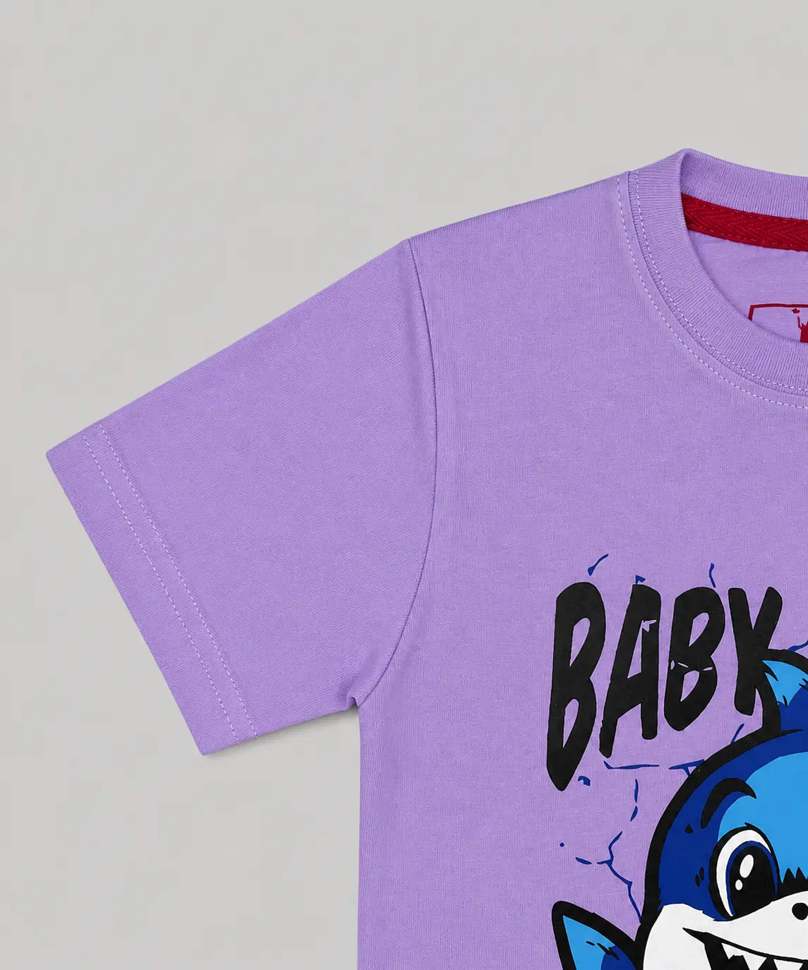 Kids purple shark cartoon t-shirt flat lay 7-12 years — MiMo Pakistan