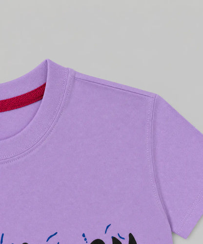 Kids purple t-shirt blue shark cartoon print close-up summer wear — MiMo Pakistan