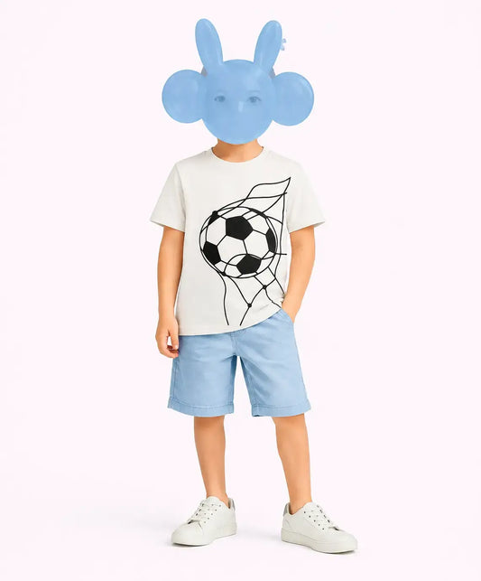 Kids white football printed t-shirt with shorts boys girls casual outfit — MiMo Pakistan
