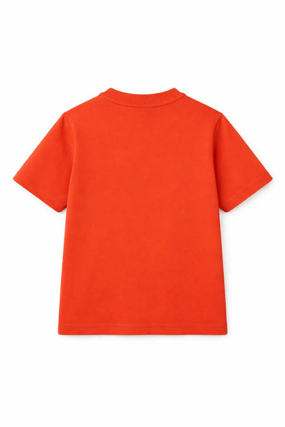 Boys orange car printed t-shirt flat lay 6-12 years — MiMo Pakistan