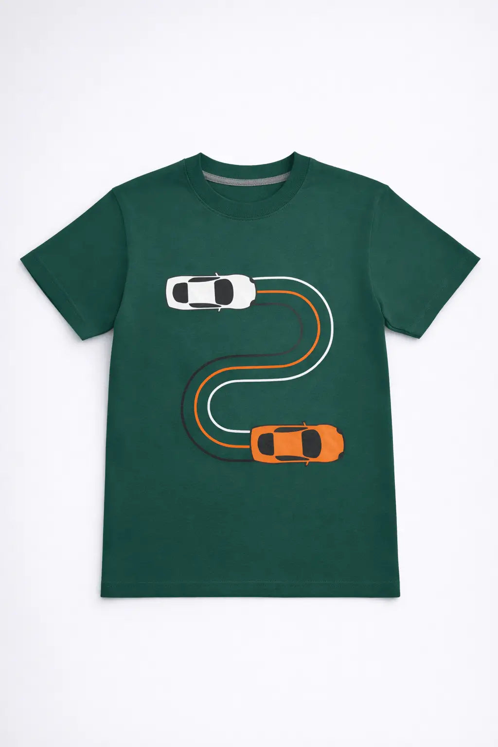 Boys green car graphic t-shirt front view kids cotton wear — MiMo Pakistan