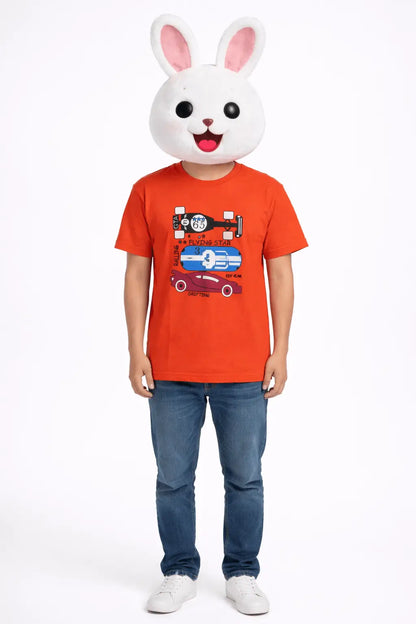 Boys orange car printed t-shirt with jeans kids casual outfit — MiMo Pakistan