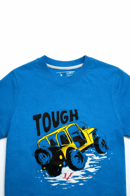 Boys blue Tough Monster truck graphic print close-up detail kids t-shirt — MiMo Pakistan