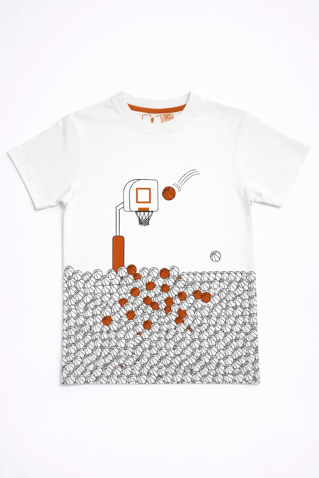 Boys white Basketball graphic t-shirt front for kids — MiMo Pakistan