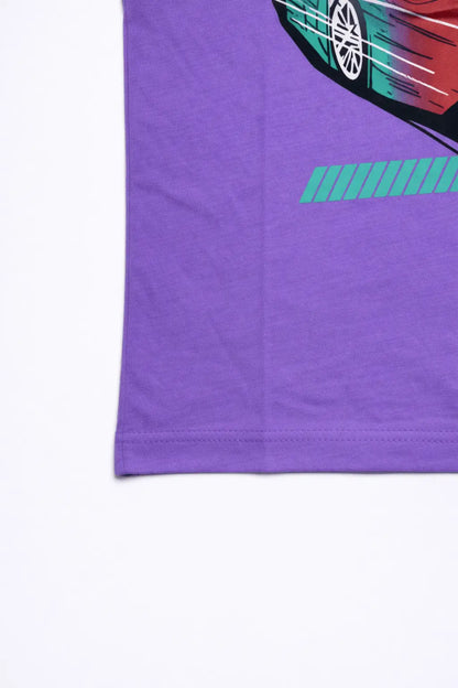 Boys purple Speed Machine graphic t-shirt side view soft cotton kids wear — MiMo Pakistan