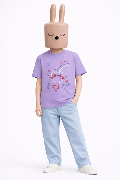 Boys lavender cat rainbow printed t-shirt with jeans kids casual outfit — MiMo Pakistan